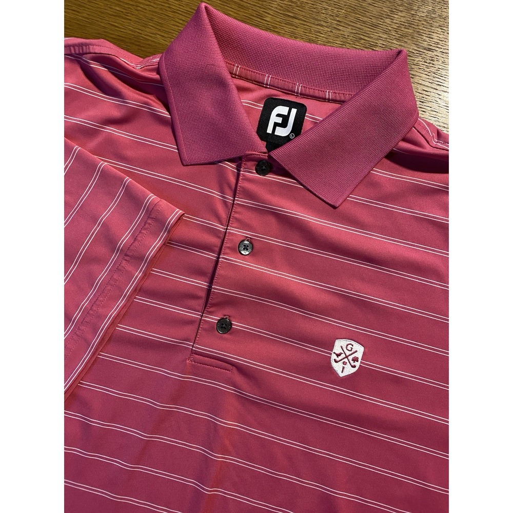 Footjoy Performance Stretch Golf Polo Men's‎ L Pink W/ White stripes Tennis EUC